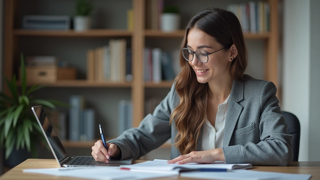 Профессиональный копирайтер пишет SEO-оптимизированный контент на компьютере с открытыми браузерами и документами