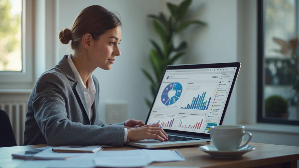 Профессиональное рабочее место с компьютером, показывающим графики аналитики социальных сетей